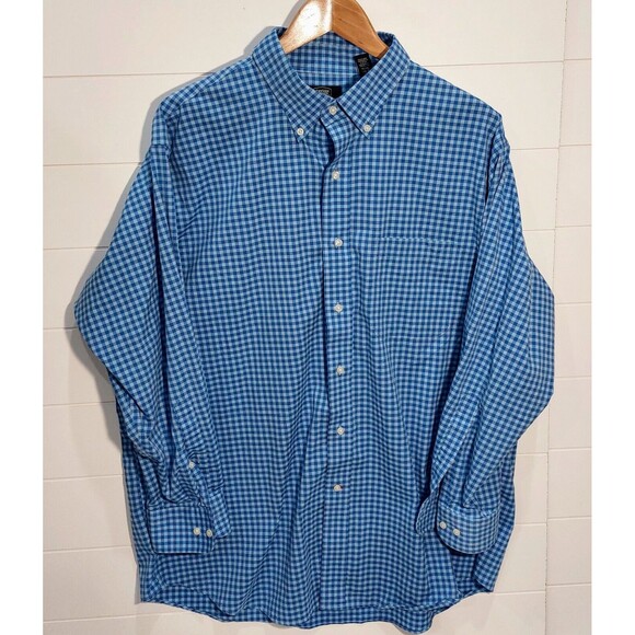 Berkley Jensen Wrinke Free Mens XL (17-17 1/2) Blue Checked Plaid Long Sleeve - Picture 1 of 9